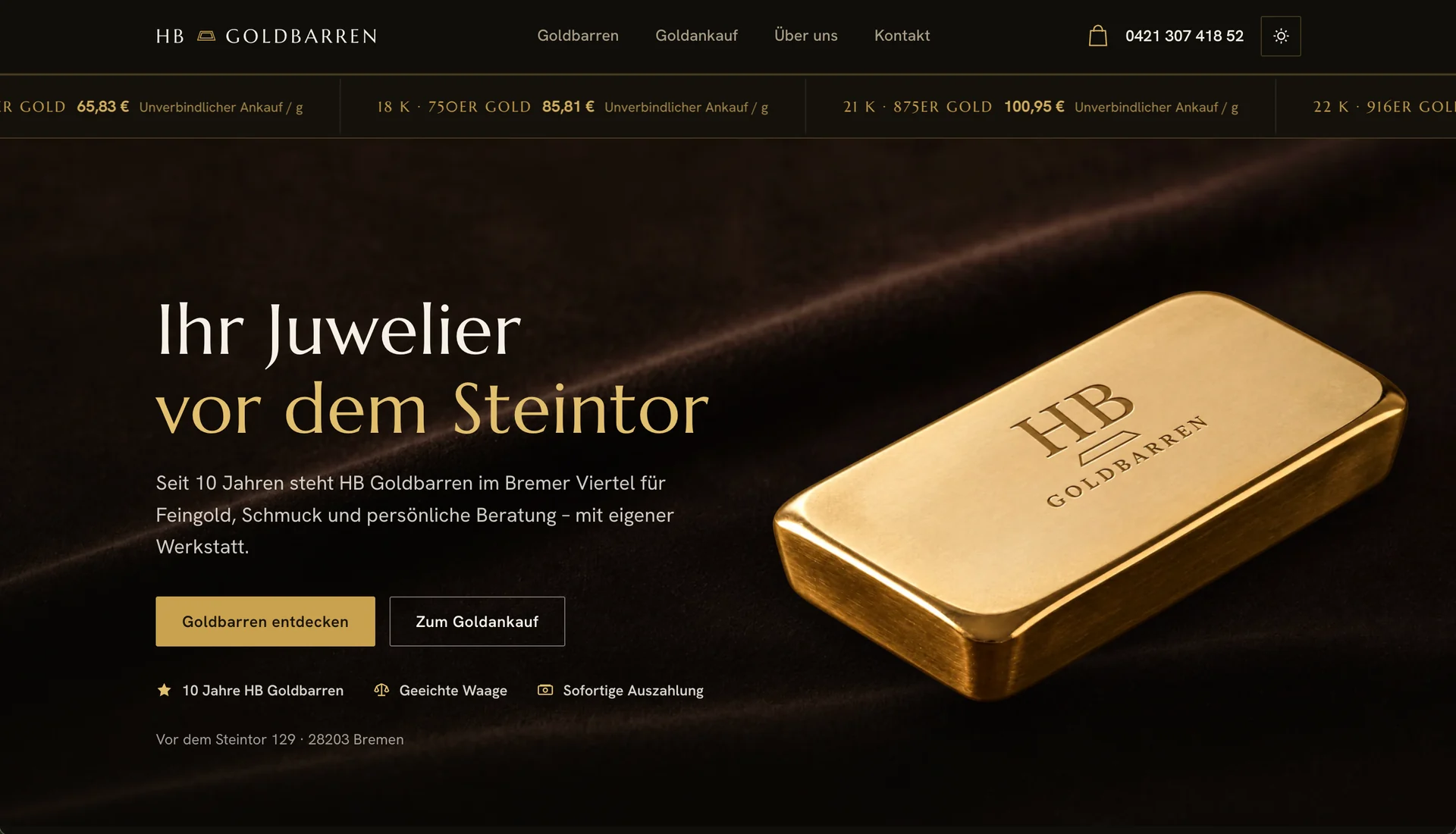 HB Goldbarren Online-Shop mit Goldbarren, Goldankauf und aktuellen Edelmetallpreisen