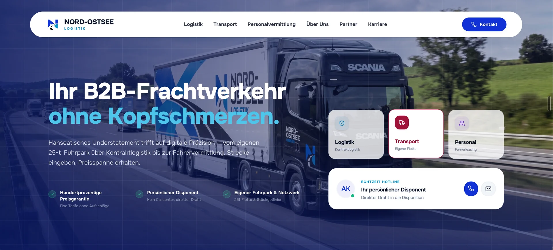 Nord-Ostsee Logistik Website für Transport, Spedition und Personalvermittlung